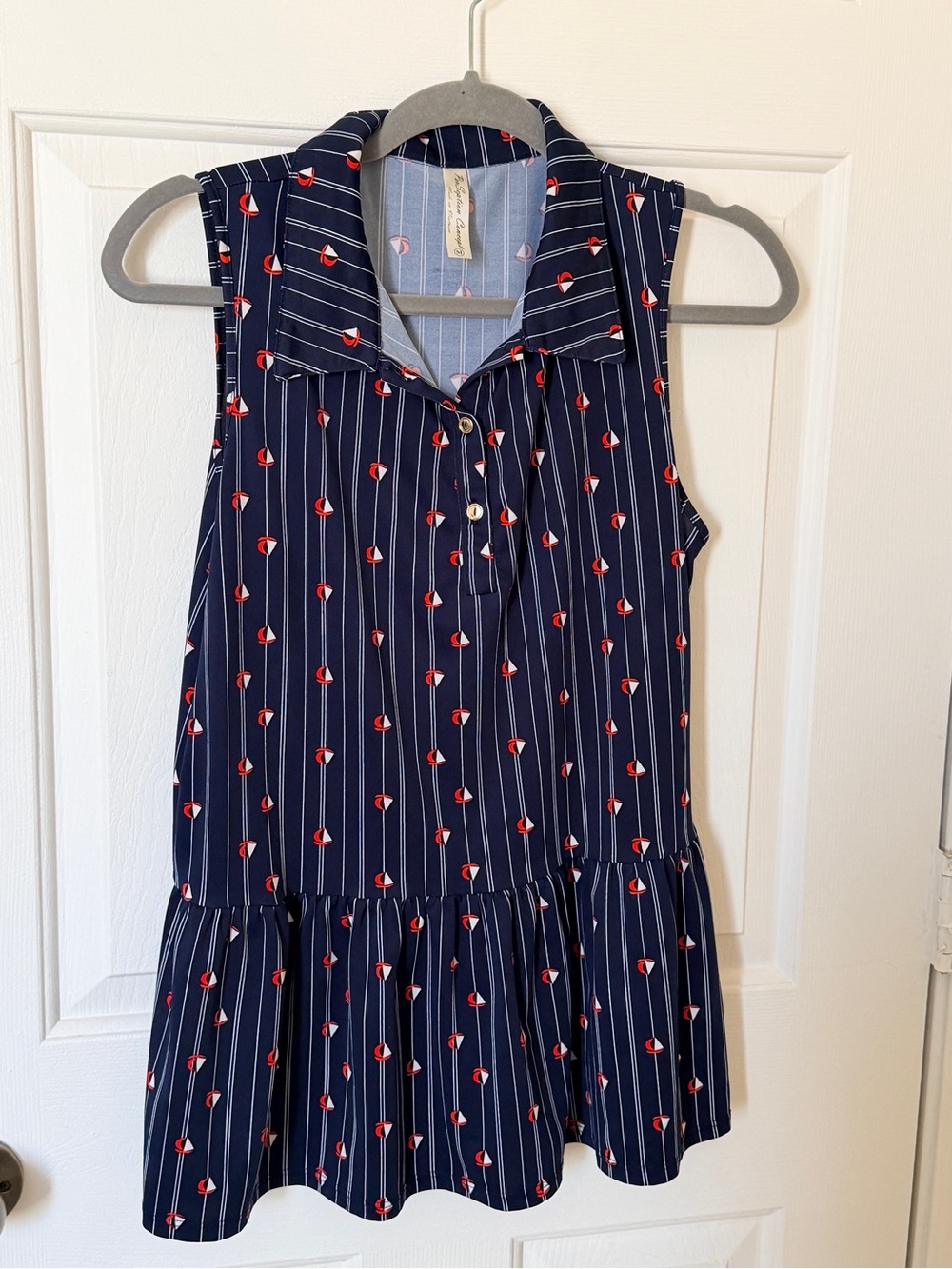 Sleeveless Navy Sailboat Print Kids Dress